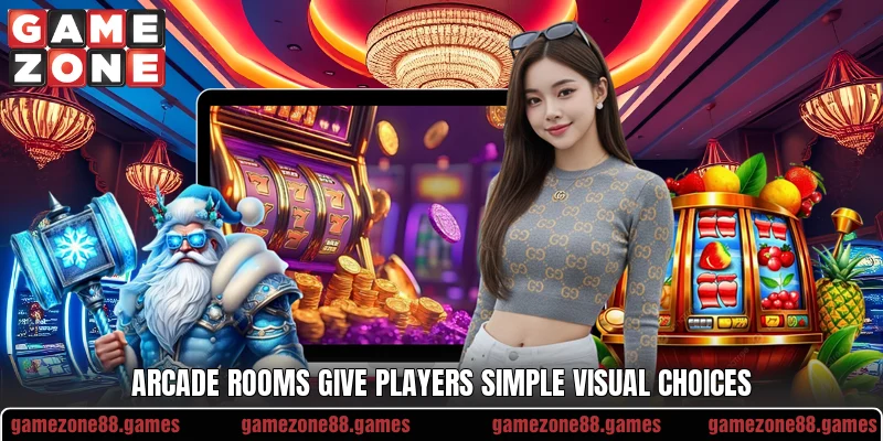 Arcade rooms give players simple visual choices