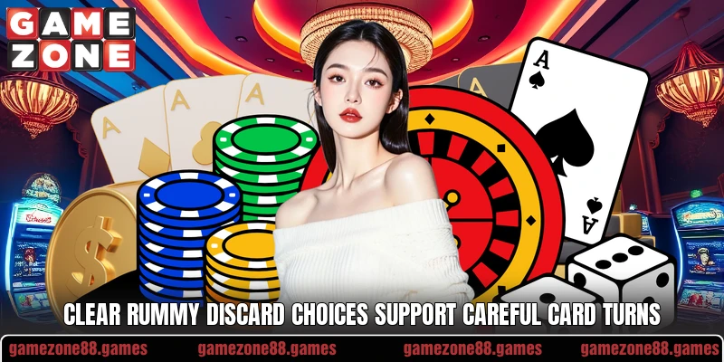 Clear rummy discard choices support careful card turns