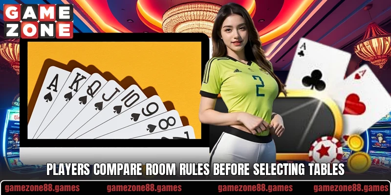 Players compare room rules before selecting tables Players compare room rules before selecting tables