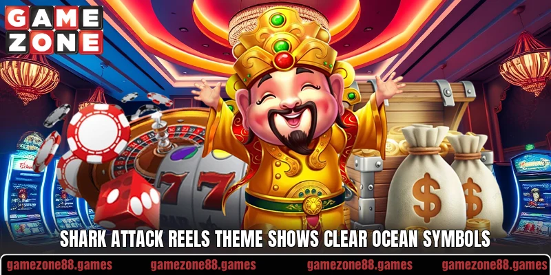 Shark attack reels theme shows clear ocean symbols